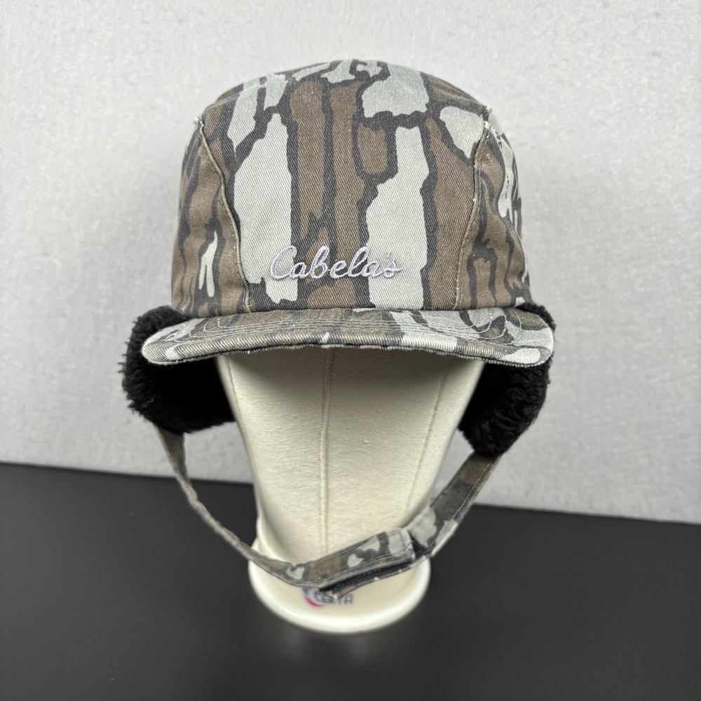 vintage Cabela's camouflage trapper hat fleece ear flaps size large made in USA
